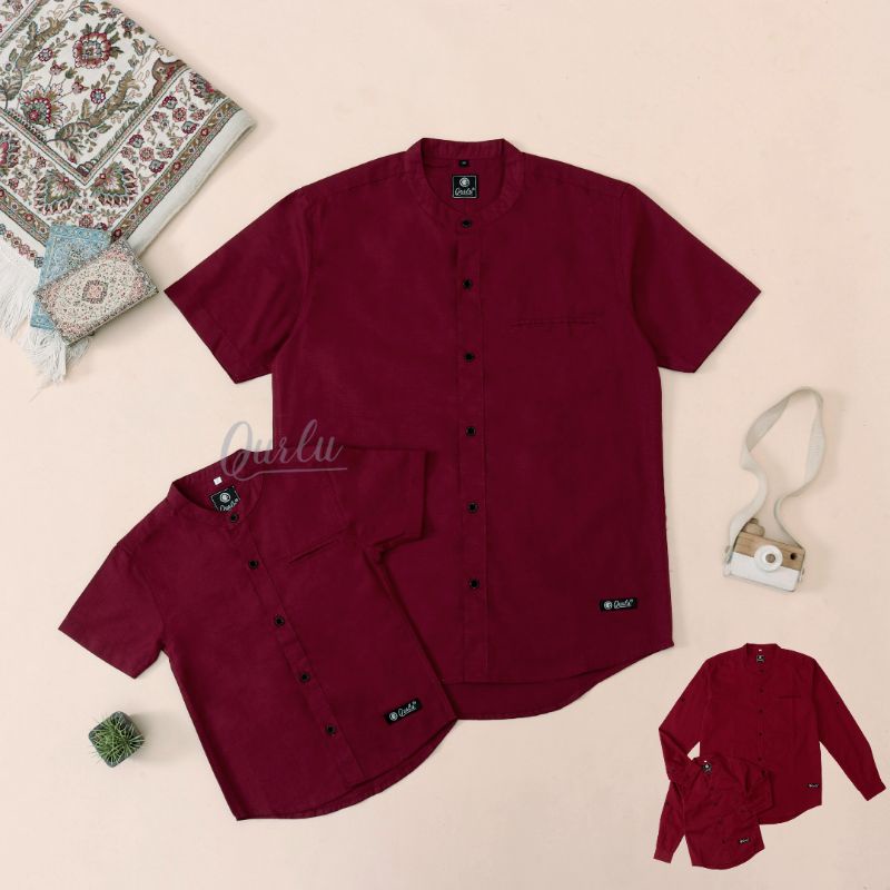 Qurlu - Kemeja Koko Dewasa/Anak warna MAROON tua (baju couple ayah dan anak laki-laki) Baju Koko Pria