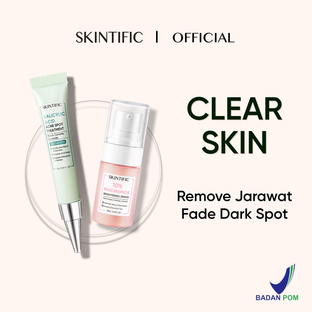 SKINTIFIC - Clear Skin Set / Salicylic Acid Acne Spot Treatment Gel &amp; 10% Niacinamide Brightening Serum Totol Jerawat+Serum Mencerahkan【BPOM】