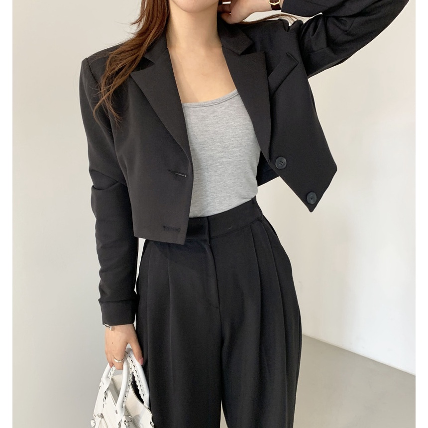 Set Baju Wanita/ Korean Style Import Highwaist Celana Kulot/Lengan Panjang Blazer Crop/Baju Kekinian