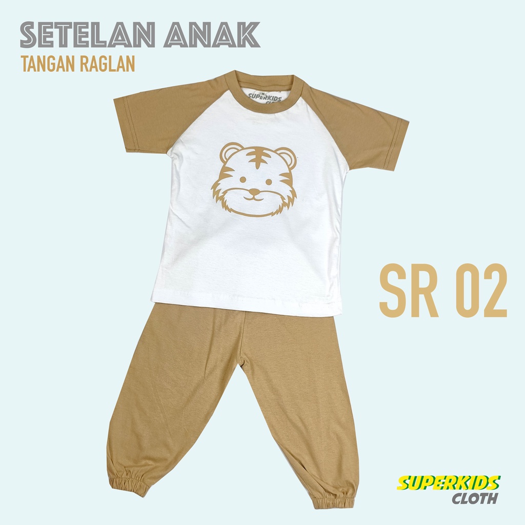 Setelan Kaos Playset Anak Setelan Joger Couple Baju Tidur Piyama Anak Raglan Unisex Celana Panjang Coklat Harimau