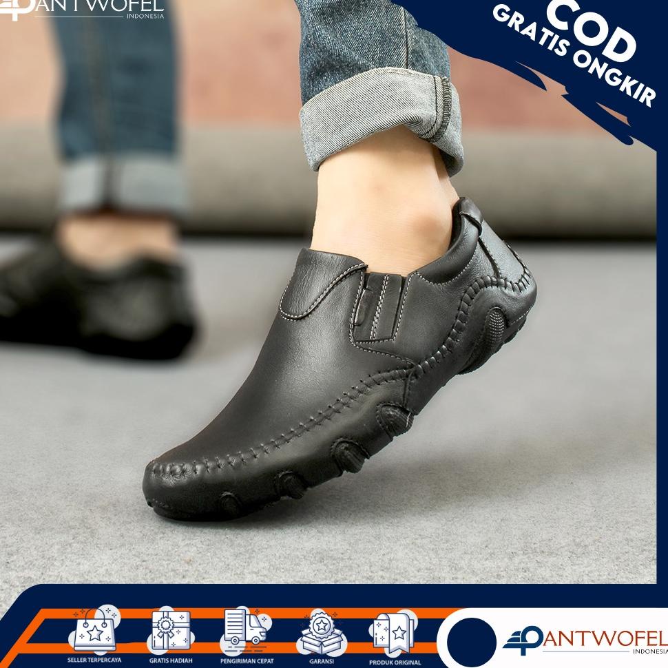 PTW X LIBER - Sepatu Pantopel Pria Oxfrod Formal Bahan Kulit Sapi Asli Tanpa Tali Kualitas Premium S