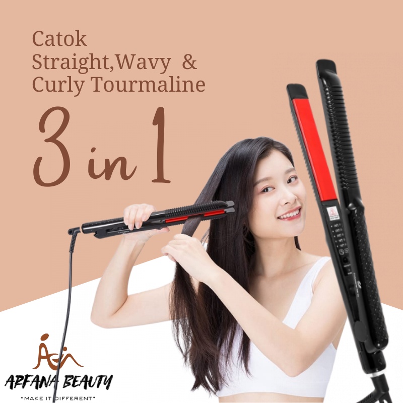 Catokan Rambut 3 in 1 Pelurus Pengeriting Gelombang Perawatan Kecantikan Wanita Alat Keriting Catok Rambut Terbagus Catok Lurus Pengriting Ion Tourmaline Keramik Perawatan Kecantikan Ori Original Premium Terbaru