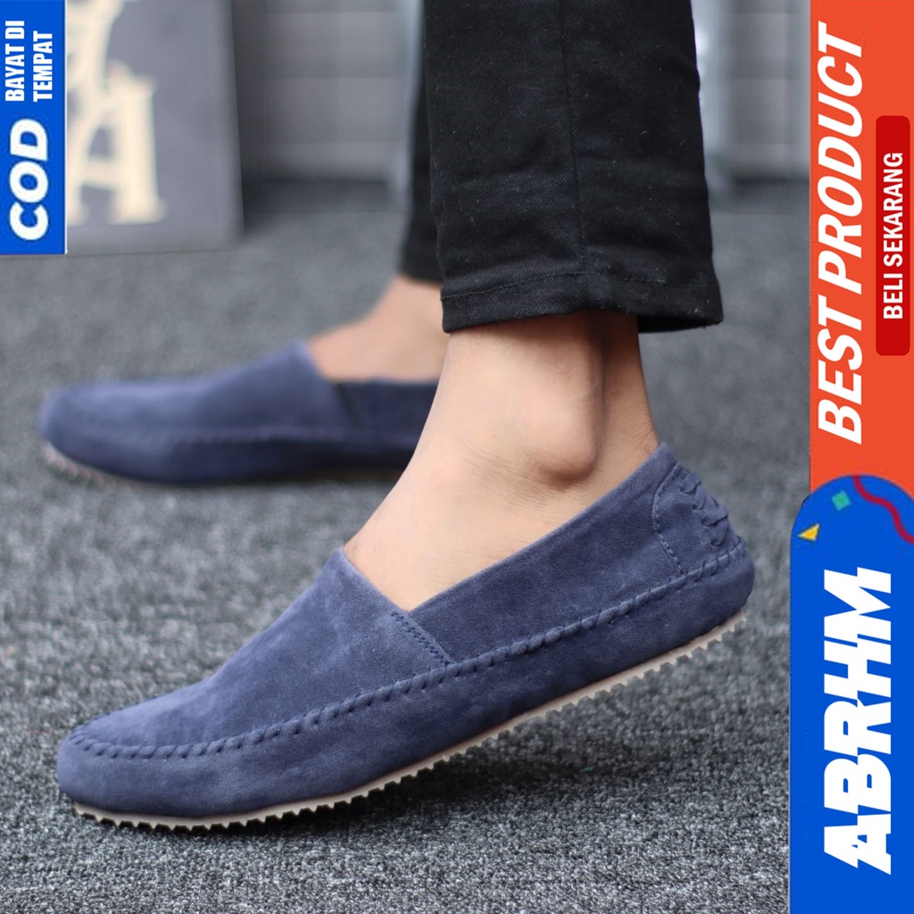 Sepatu Slip On Casual Santai Kerja Kantor Pria Hitam Slop Abrhm Siena