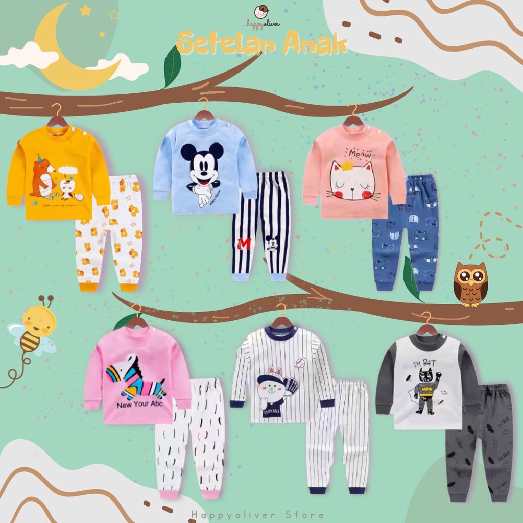 HappyOliver KIDS SUIT PANJANG H5 Setelan Anak Bahan Kaos Lengan Berkualitas Import cewek cowok NEW6