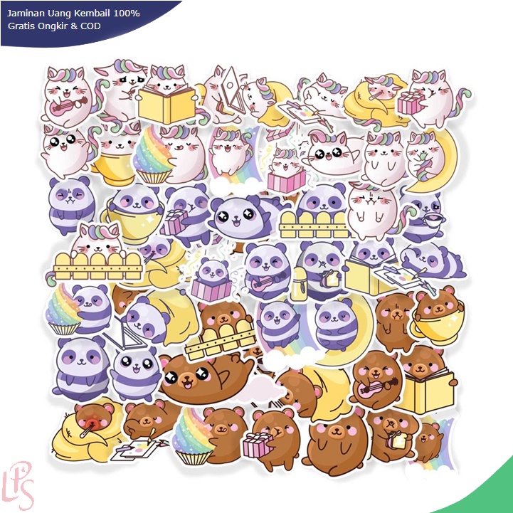 

50 PCS STIKER PANDA BEAR UNICORN CUTE STICKER DIY BISA DI TEMPEL MANA AJA HP CASE HELM KULKAS DLL