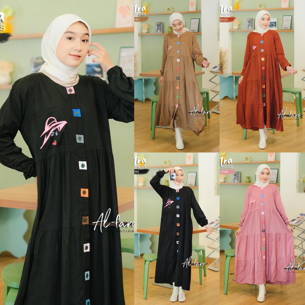 Midi dress viral kekinian citra janeta terbaru modern style baju gamis kancing warna warni terlaris