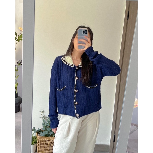 KANON - Uryu Two-Toned Cardigan - Cardigan rajut unik korean look