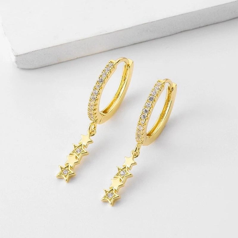 Fancyqube Anting Hoop Menjuntai Bentuk Bintang Untuk Wanita