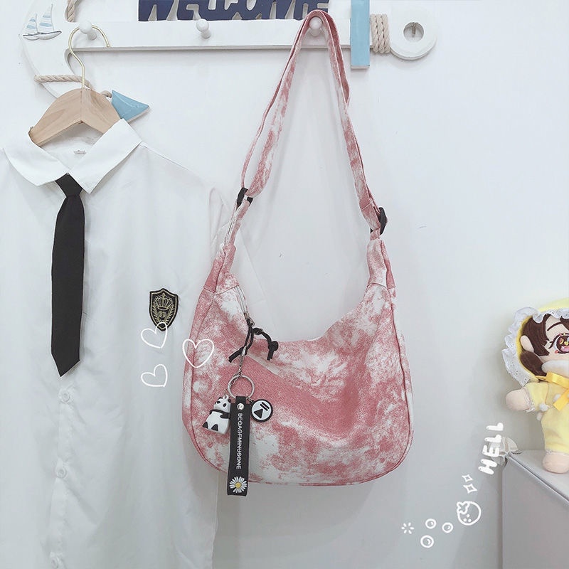 ✹Sera Jepang Harajuku Chic Tie-Dye Kanvas Tas Wanita Gaya Korea Gadis Mahasiswa Messenger Tas Bahu Dumpling Bag