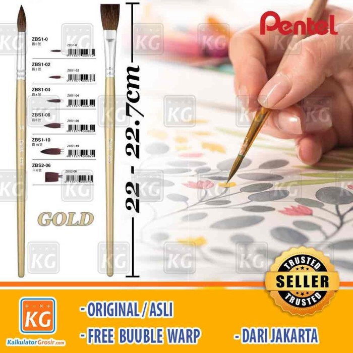 

Hot Sale Kuas Lukis Pentel Brush Zbs1 Round / Zbs2 Flat Gold Acylic 0, 2, 4, 6 Sale!!!