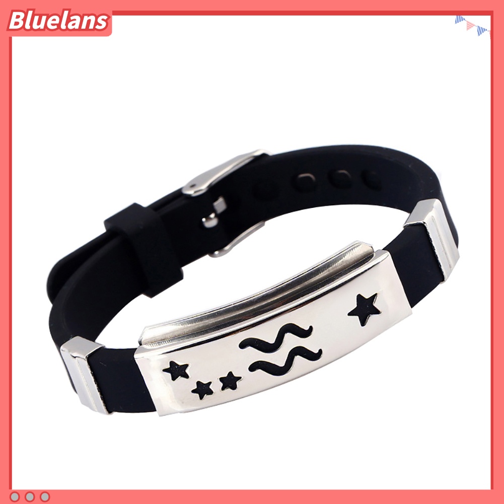 [bluelans]Men's Horoscope Stainless Steel Silicone Wristband Bangle Clasp Cuff Bracelet