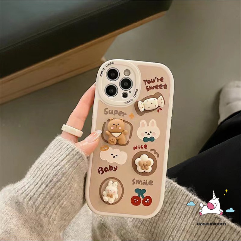 IPHONE Casing Mainan Boneka Kartun Lucu 3D Case Kompatibel Untuk Iphone11 7plus 78 Plus XR 12 13 14 Pro MAX 6 6s X XS MAX SE 2020 INS Korea Permen Beruang Kelinci Yang Indah Gadis Shockproof Soft Cover