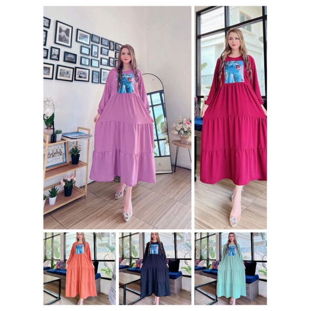 Gamis Daster Crinkle Airflow Motif Motif Emblem Susun Bahan Crinkle Airflow Premium