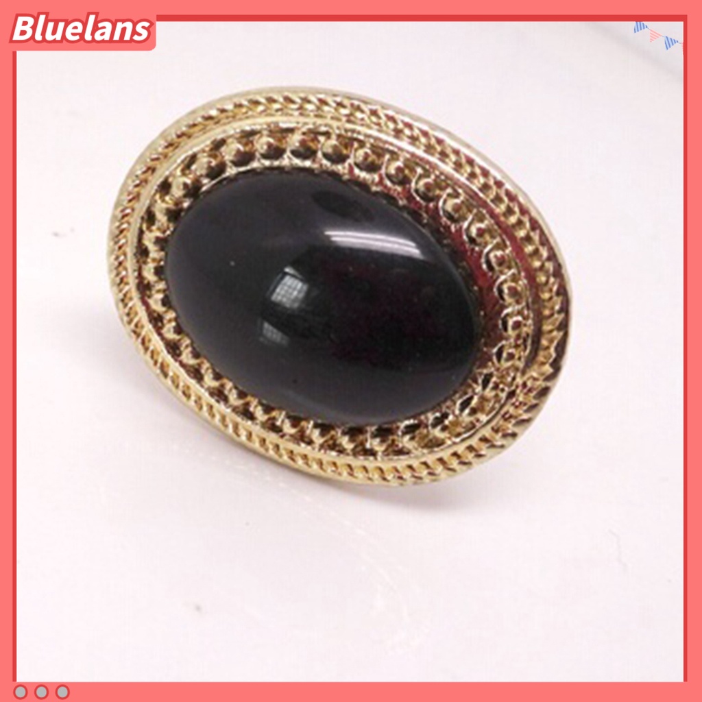 Bluelans Ring Adjustable Big Oval Inlaid Alloy Natural Gem Stone Ring