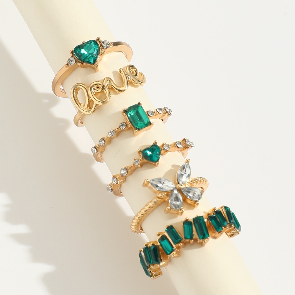 Set Perhiasan Cincin Jari Wanita Bentuk Hati Kupu-Kupu Geometris Silang Aksen Mutiara Warna Emas Gaya Boho Vintage Butterfly