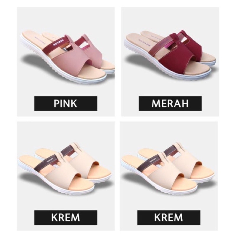 Sandal Nevada Pink Merah Maroon Cream Sandal Wanita Flat