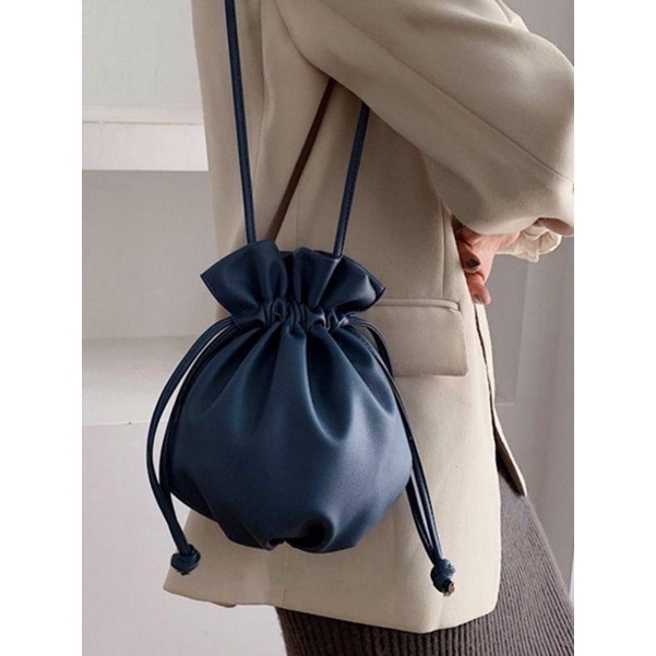Asfour- Tas Selempang Bucket Serut Bahan Kulit Sintetis/Tas Serut Kulit Sintetis Tas Selempang Wanita Import Terbaru Dan Kekinian Fashion Korea