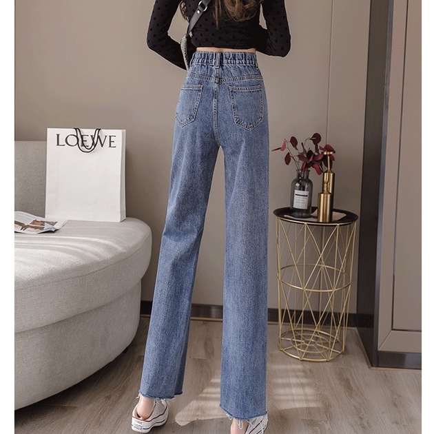 Korea Highwaist Lurus Kasual Jeans Wanita Fashionable -- 9/10 Celana