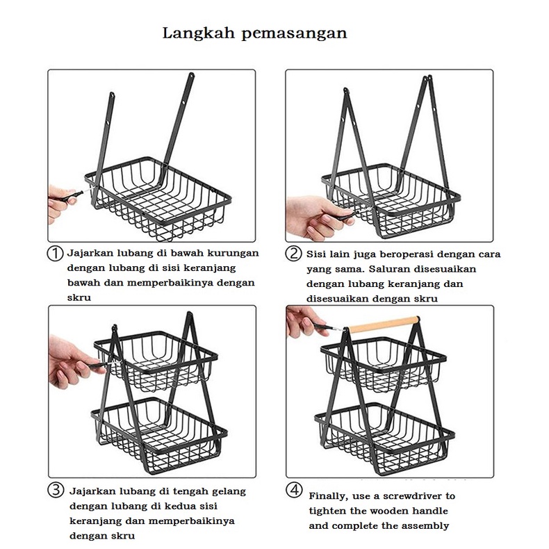 Mi.more Rak Buah Besi Segitiga Tingkat 2 Serbaguna Puith/Hitam/Emas Basket Buah