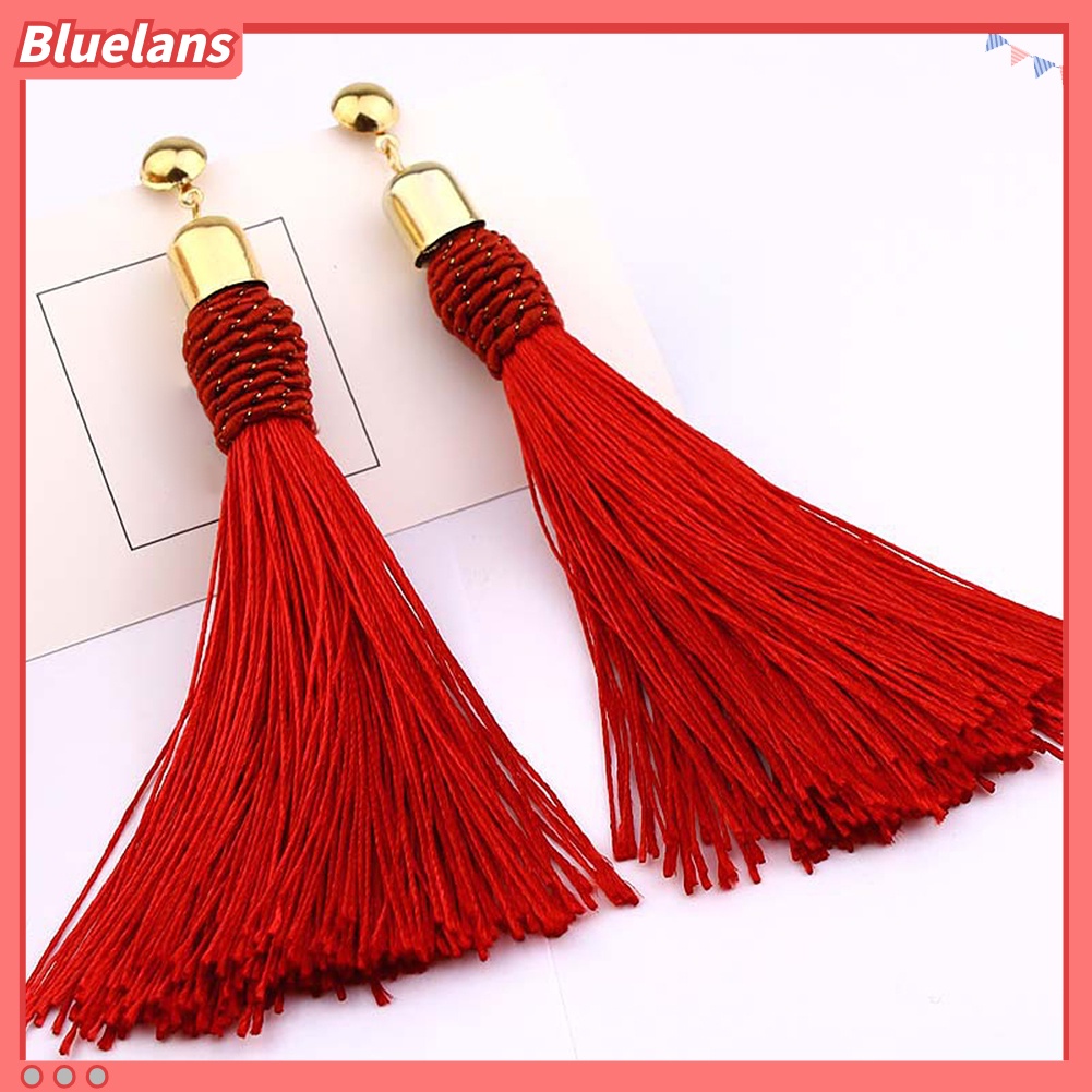 Bluelans Bohemian Wedding Tassel Ear Studs Long Dangle Earrings Bridal Bridesmaid Jewelry