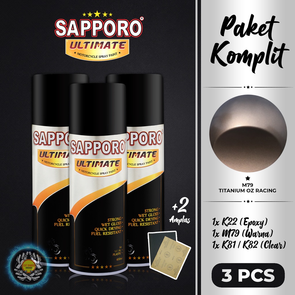 PAKET SAPPORO ULTIMATE M79 TITANIUM OZ RACING CAT SEMPROT 400 ML CAT MOTOR AEROSOL PYLOX VELG PELEK 