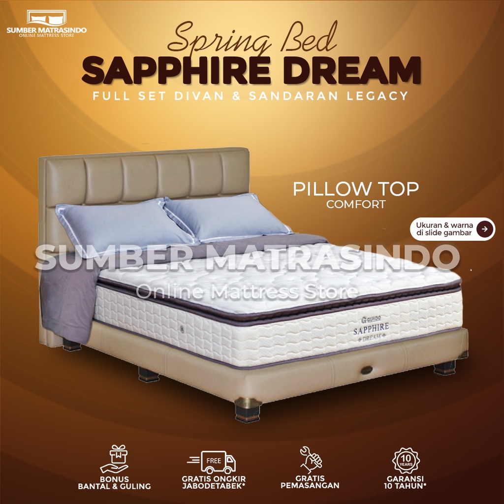 Guhdo Spring Bed Kasur Sapphire Dream T27 Divan & Sandaran Legacy - FULL SET / TANPA SANDARAN