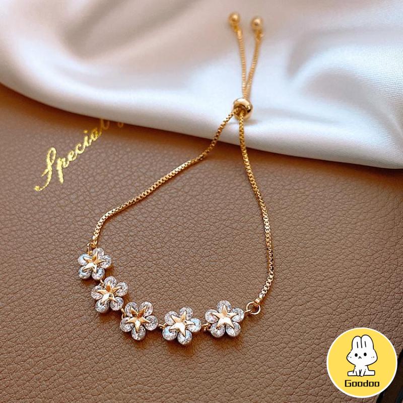 Wanita Korea Gelang Mewah Zirkon Bunga Gelang Berlian Imitasi Emas Fashion Perhiasan Grosir -Doo