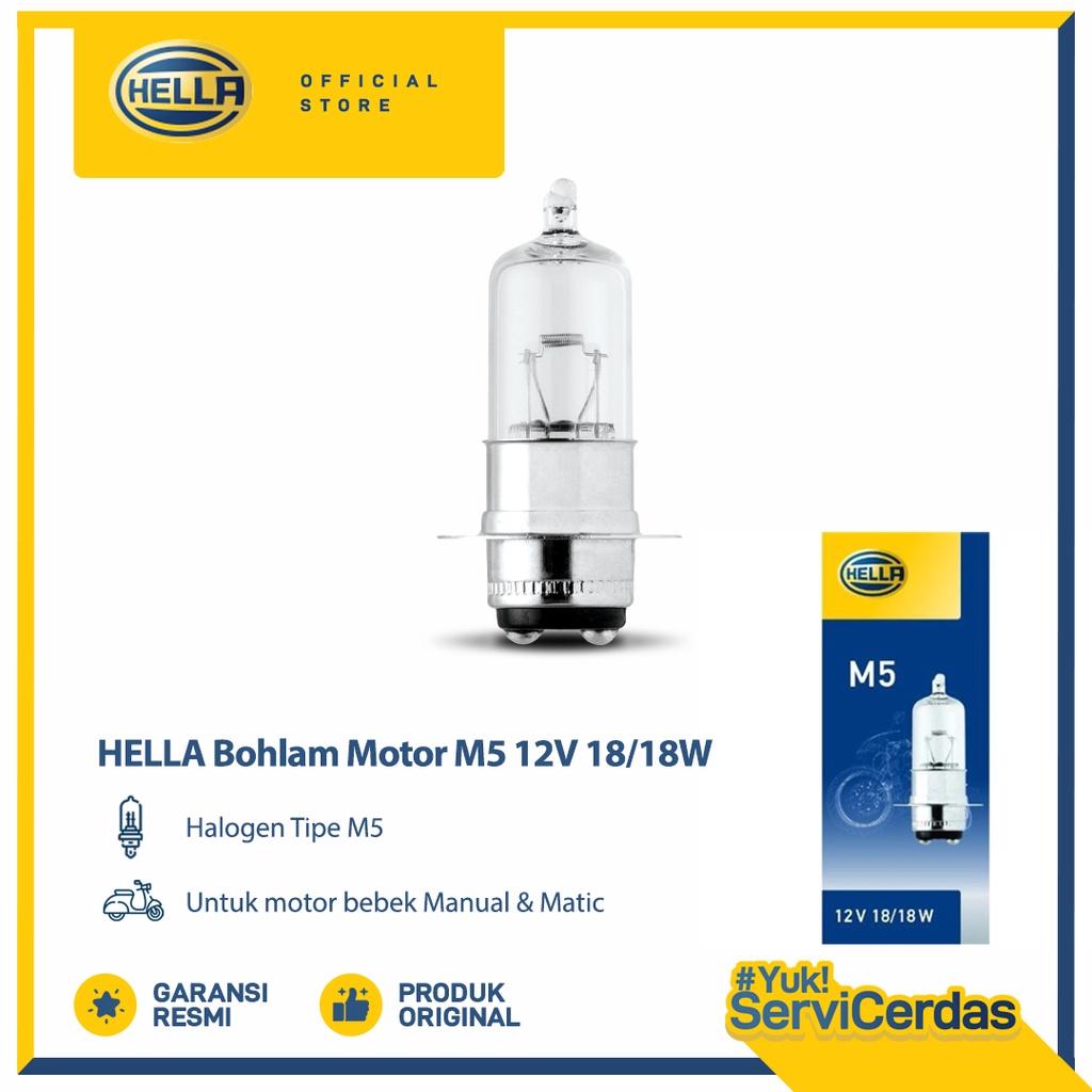 Lampu Motor Hella Bohlam Halogen M5 12V 18/18W Standard P15d-25-1 1pcs - Bohlam Motor