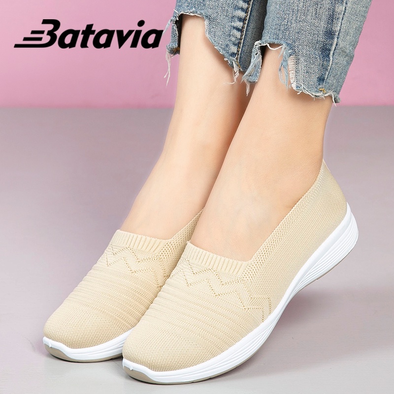 (COD)Batavia Shoes Sepatu Flat Wanita Rajut Terbaru Sepatu flat slip-on berkualitas tinggi yang lembut dan bernapas A163