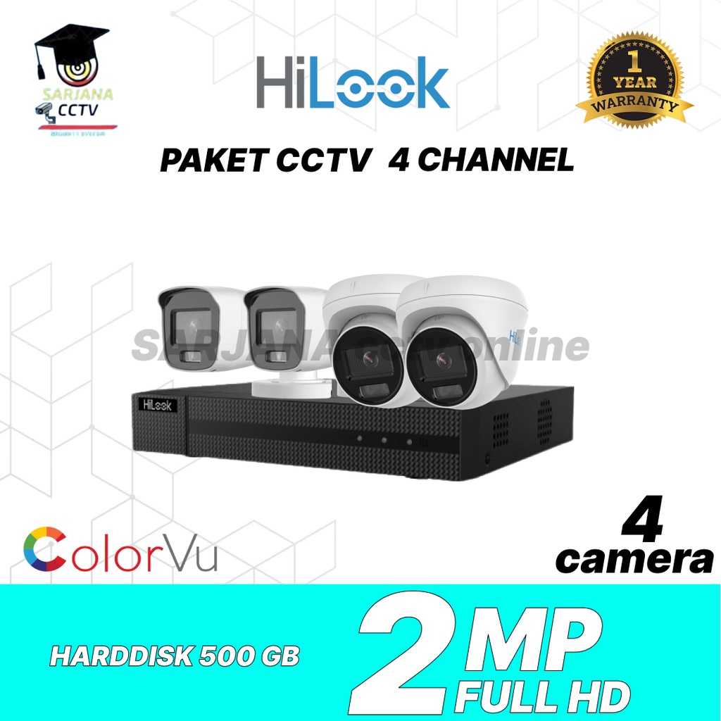 PAKET KAMERA CCTV 4 CHANNEL HILOOK COLORVU