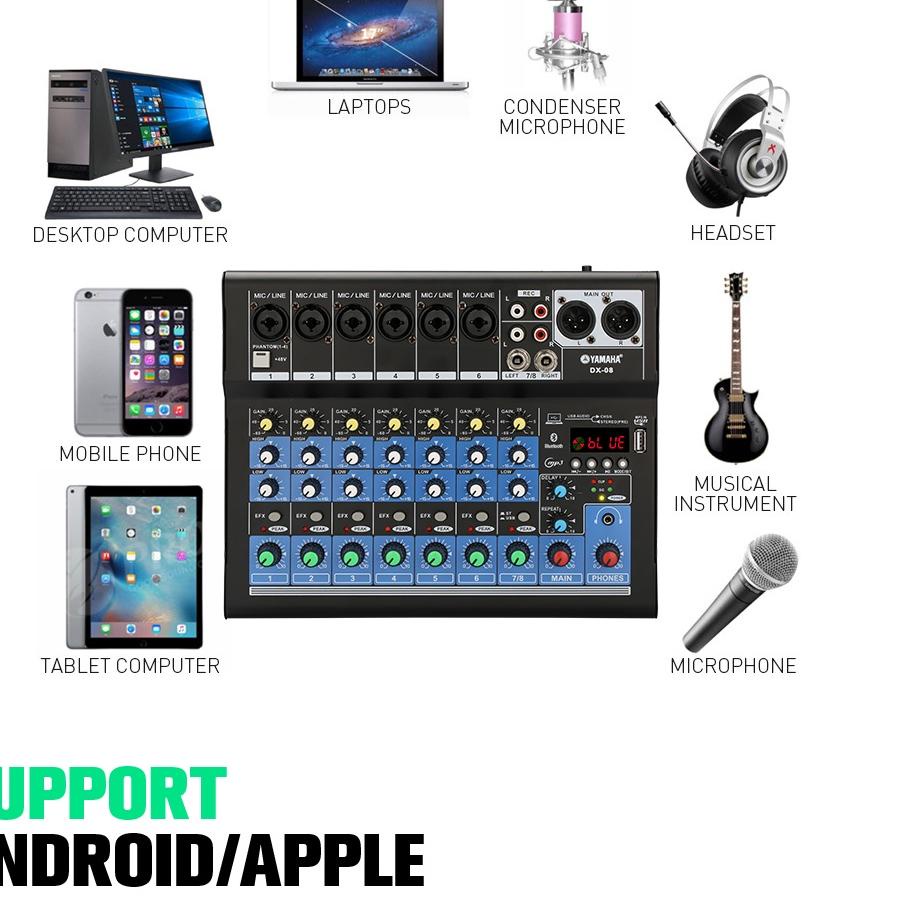 Termurah AUDIO MIXER YAMAHA DX08/DX06/DX04 SBLUETOOTH,USB,RECORD,SOUNDCARD,REVERB Mixer audio salura