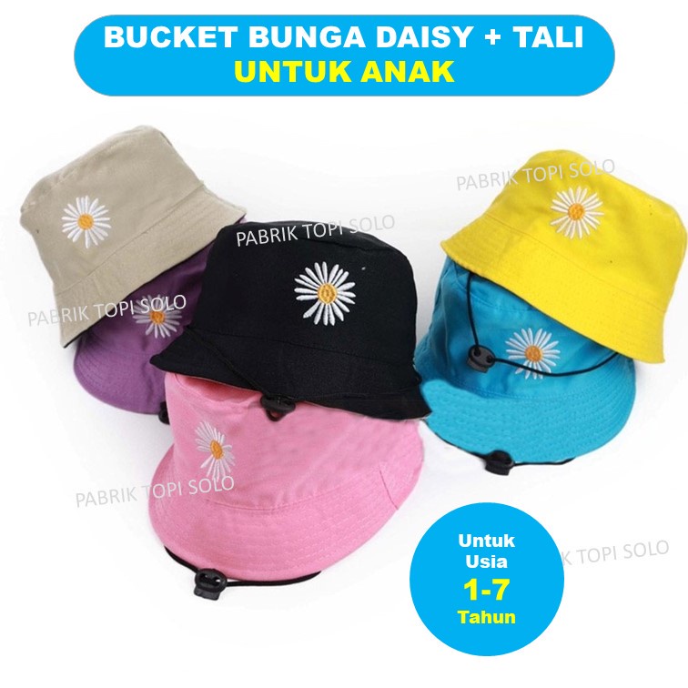 Bucket Anak Wanita Motif Bordir Bunga Daisy + Bordir Nama 1-7 Tahun