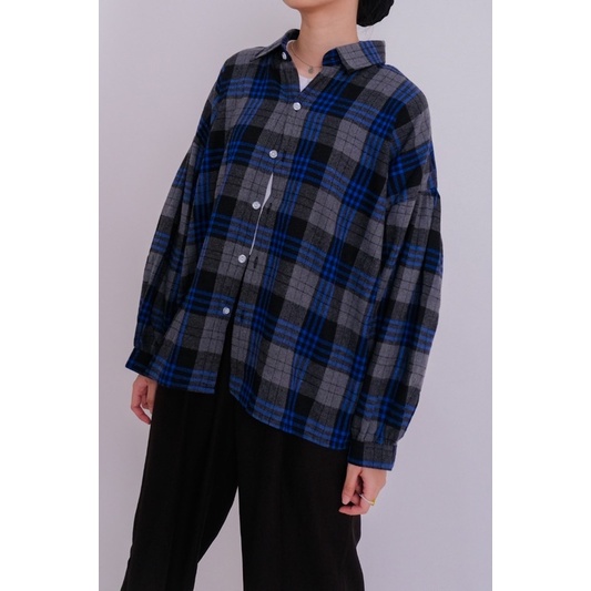 KEMEJA FLANEL WANITA OVERSIZE JUMBO LENGAN BALON