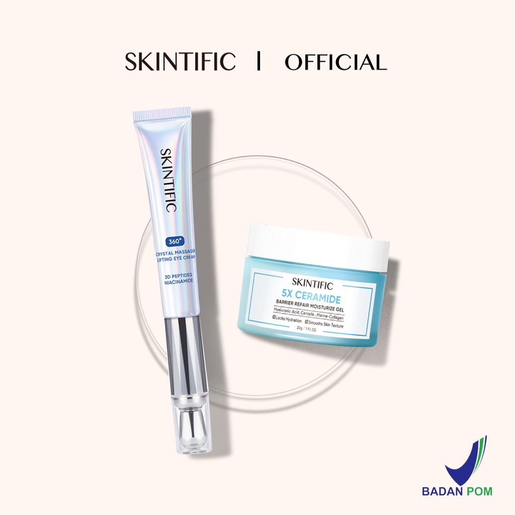 SKINTIFIC 5% Ceramide Barrier Repair Moisture Gel 30g Pelembab Wajah + SKINTIFIC 360° Crystal Massager Lifting Eye Cream 20ml Krim Mata