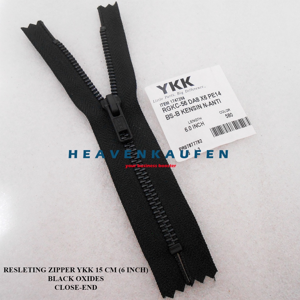 Resleting Zipper YKK Hitam Black Oxide 15 cm / 6 inch Set Close-End Rare Item High Quality