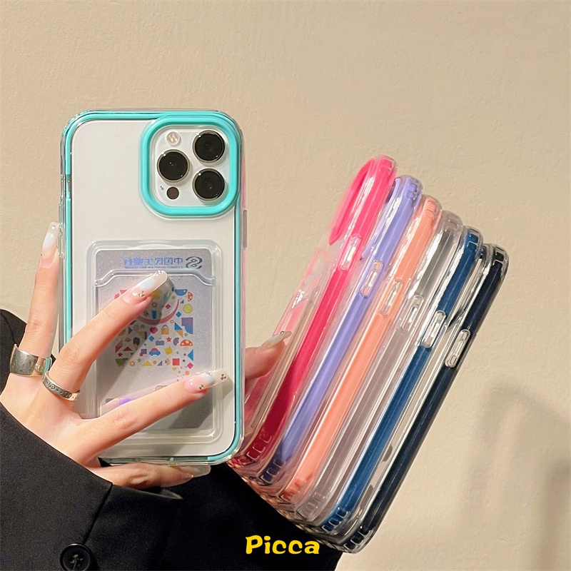 3in1 Soft Case Holder Kartu Kredit Warna Macaron Untuk iPhone 11 XR 7Plus 8Plus 14 13 12 11 Pro MAX X XS MAX 6 6S 7 8 Plus SE 2020