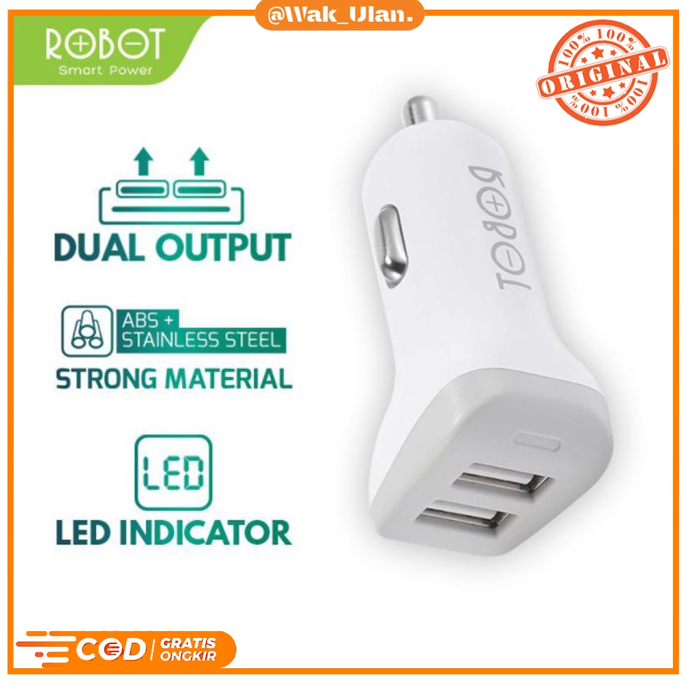 ROBOT RT-C06 Car Charger Adapter Adaptor Cas Mobil 2 USB Output 2.4A HP Dual Fast Charging