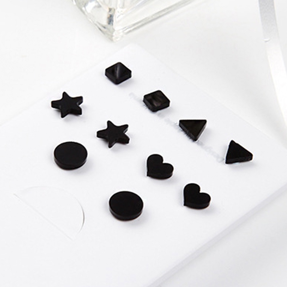 Anting Magnet Tanpa Lubang Telinga Bentuk Geometris Warna Hitam Gaya Korea Untuk Unisex