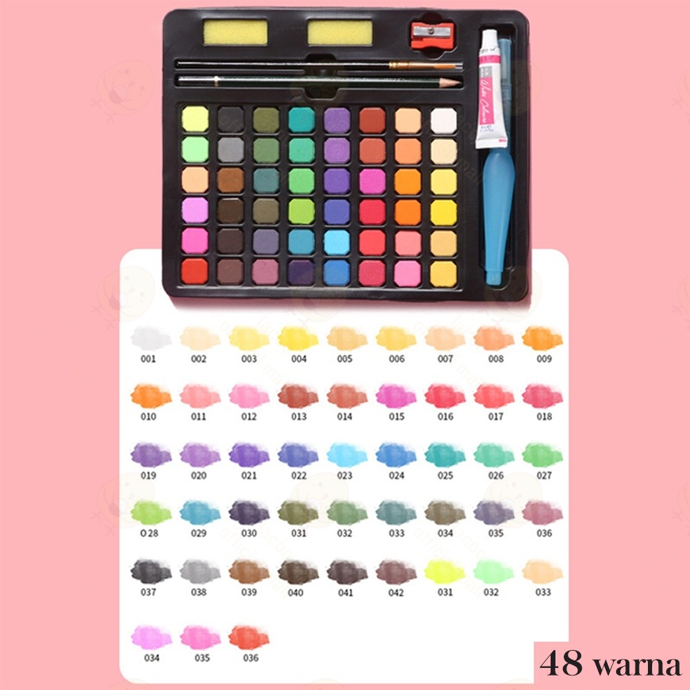 Lacoo 48 Alat cat air set Deli solid watercolor paint Spidol warna(Termasuk Kuas dan Kertas Gambaran) Cat Akrilik