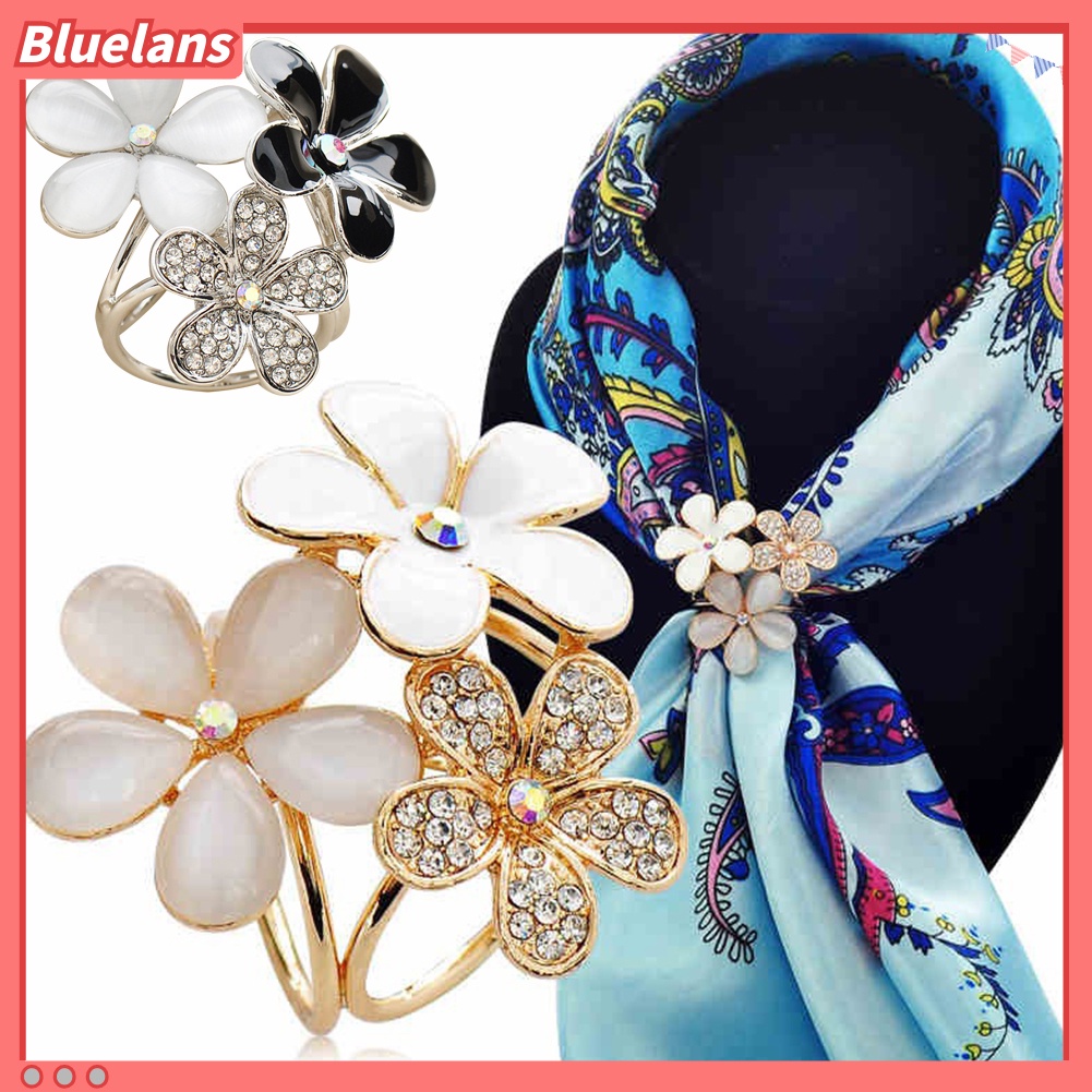 Bluelans Women Shiny Rhinestone Inlaid Flower Scarf Ring Clip Holder Brooch Pin Buckle