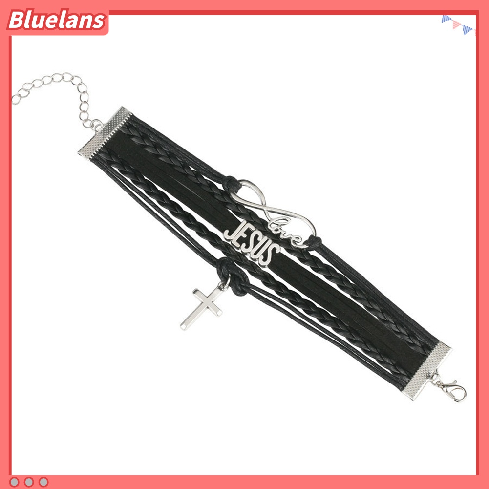 Bluelans Gelang Tali Kepang Multi Layer Charm Salib Love JESUS Infinity Untuk Unisex