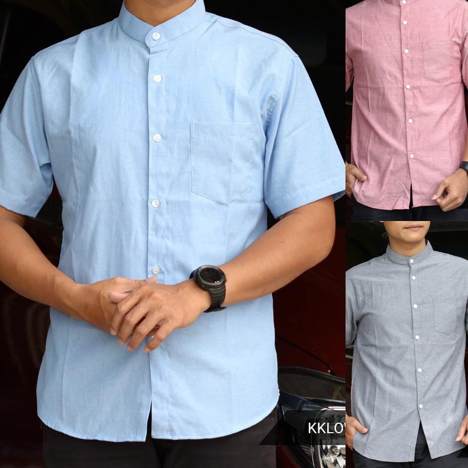 Grosir koko polos lengan pendek KKLOW LOWV iTFASH grosir pakaian hem baju koko polos kemeja hem pria