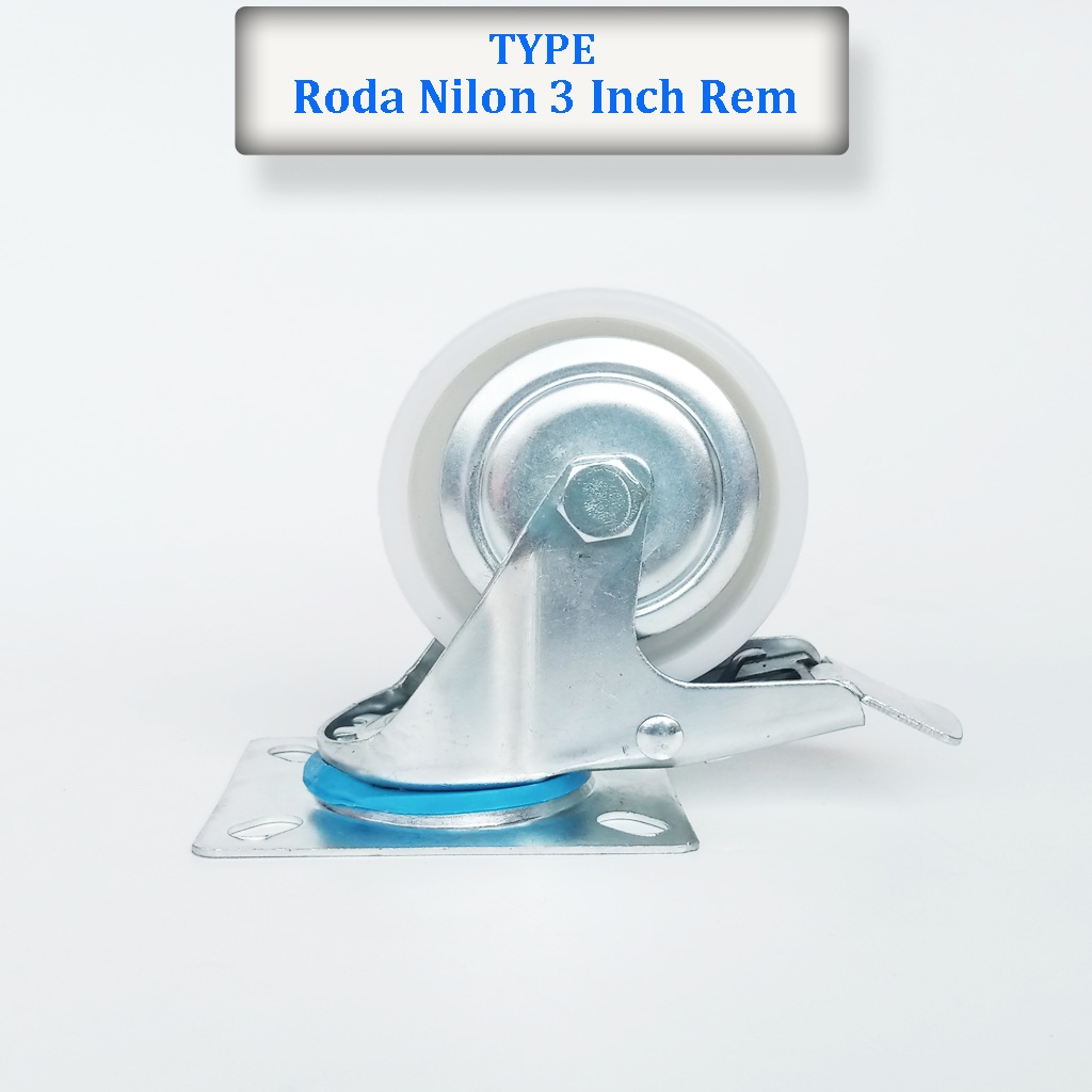 Roda Nilon 3 Inch Rem Roda Caster Roda Gepeng