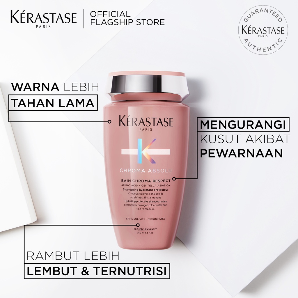 Kerastase Shampoo &amp; Serum Rambut Diwarnai-Bain Chroma Respect 250ml &amp; Soin Chroma Gloss 210ml.