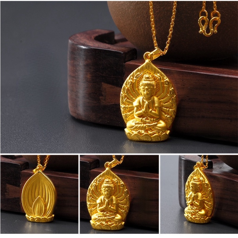 Goldkingdom Fashion Perhiasan 24K Bangkok Aksesoris Ready Stock Berlapis Emas Asli Kadar 375 Buddha Liontin 3D Emas Asli Kadar 375 Guanyin Bodhisattva Kalung Pria Dan Wanita Zodiak