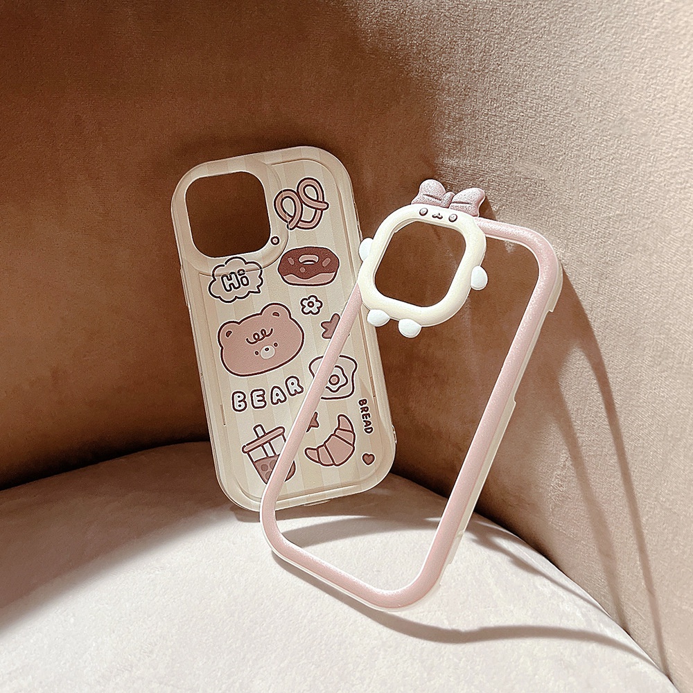 Case Pelindung 2 IN 1 Motif Kartun Beruang 3D Warna Pink Untuk Iphone 14 11 12 13 PRO MAX