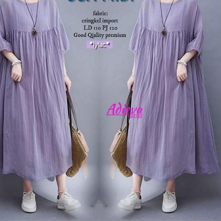 Menarik Coa Midi Dress || Party Dress Midi Cringkel Import Premium ||  Pakaian Pesta Kasual