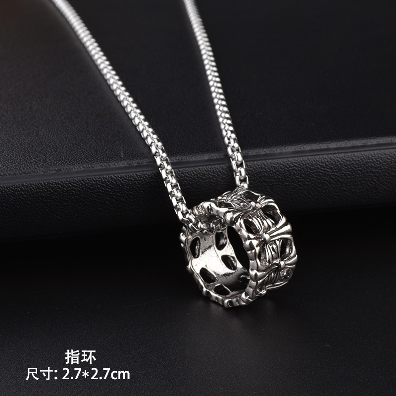 Kalung Rantai Liontin Cincin Bahan titanium steel Gaya Hip Hop Eropa Dan Amerika Untuk Pria