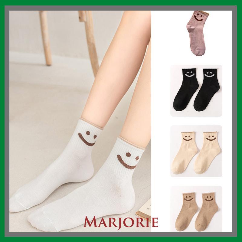 Kaus Kaki Wanita Mid-tube Cute Smiley College Style Kaus Kaki Trendi Musim Gugur Musim Dingin Musim Semi Musim Panas-MJD