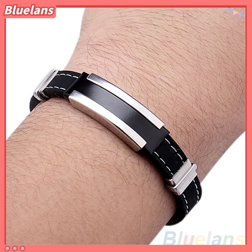 Bluelans Men Punk Watch Clasp Stylestainless Steel Rubber Bracelet Fashion Bangle